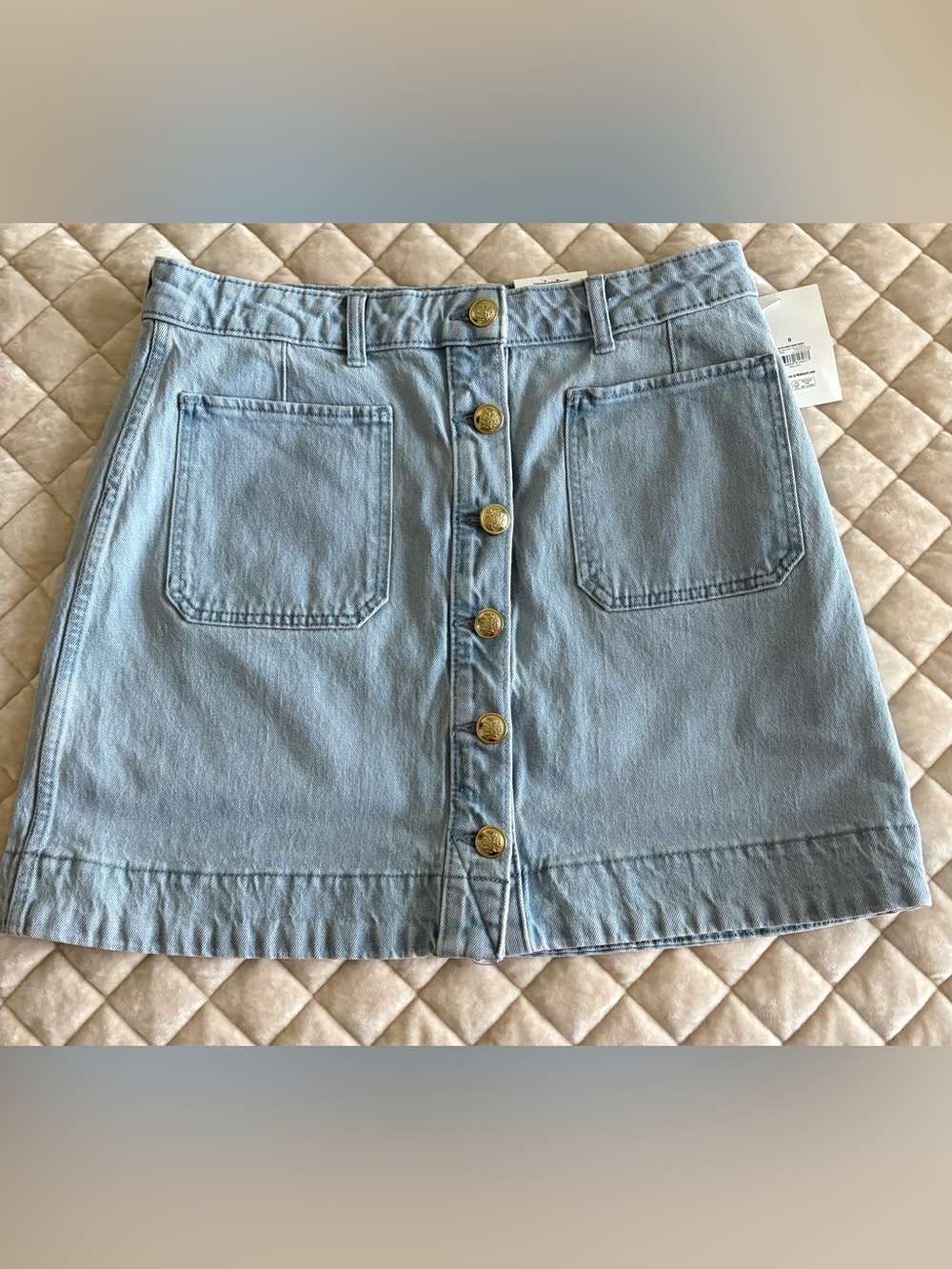 Free Assembly Light Blue Button-Front Denim Skirt Size 8